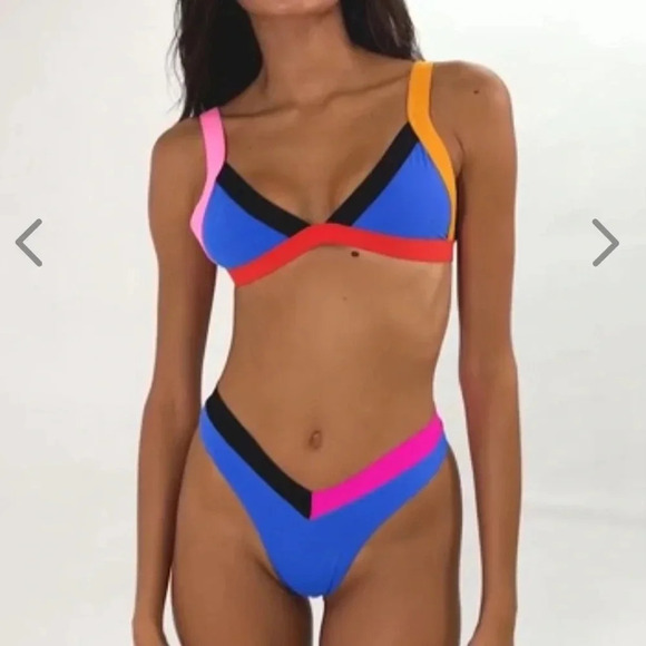 NWT OneOne Swimwear SET Bikini Malvinas Blue Red Black Jesse Kameron NEW Small - Picture 6 of 12